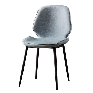 Dusty Blue Leather Upholstered Dining Chair Carbon Steel Legs Chair (Set of 2)